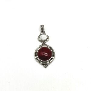 Lil Sophia Silver Toned Pendant Red‎ Stone & Clear Glass Accent